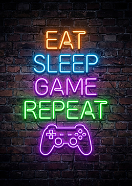 Eat Sleep Game Repeat Neon Sign