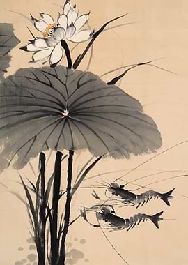 Lotus Flower and Shrimp Painting