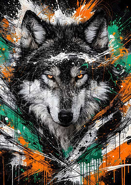 Wild Spirit Unleashed: A Wolf Amidst the Painted Storm