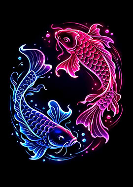 Neon Koi Fish Yin Yang