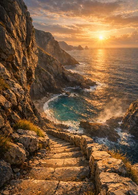 Coastal Staircase at Sunset