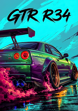 GTR R34 Drifting with Smoke