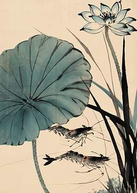 Lotus Flower and Shrimp Painting