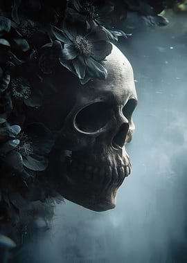 Skull with Dark Flowers