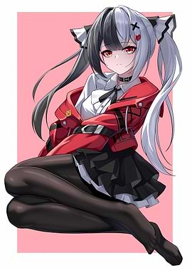 Anime Girl in Red Jacket and Black Skirt