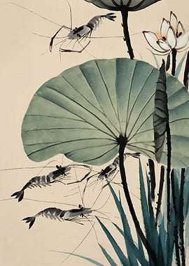 Shrimp and Lotus Painting