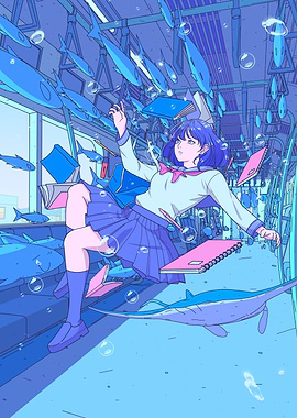 Anime Girl in Underwater Train