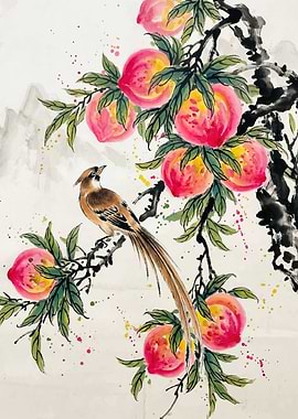 Bird on a Peach Branch