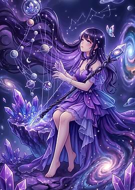 Cosmic Harpist in a Galaxy Dress