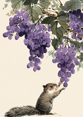 Squirrel reaching for grapes