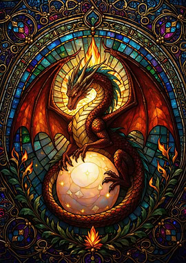 Dragon and Crystal Ball Stained Glass