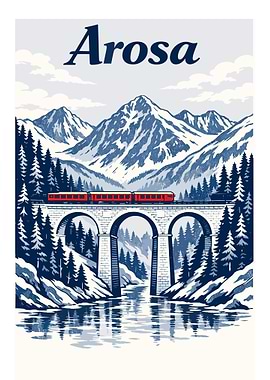 Arosa Train Viaduct in Snowy Mountains Travel
