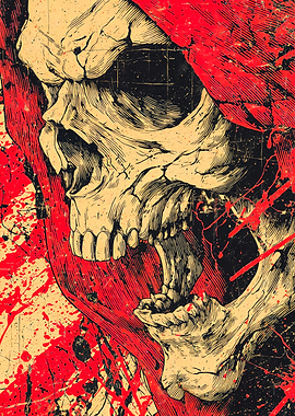 Grim Reaper Skull with Red Splatter