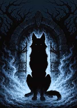 Dark Wolf Silhouette with Blue Mist Gateway