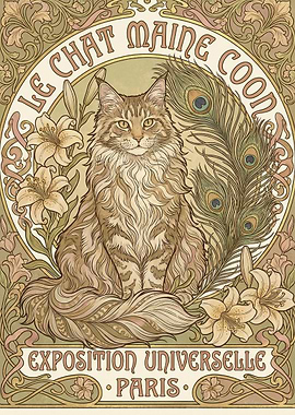 Art Nouveau Maine Coon Cat Poster
