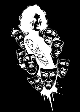 Woman Surrounded by Theater Masks