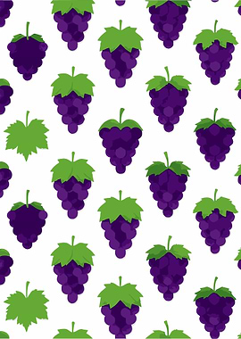 Seamless Pattern of Purple Grapes and Leaves