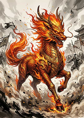 Fiery Dragon Horse in Battle