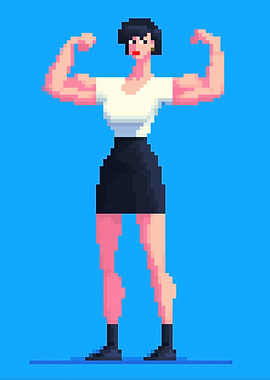 Pixel Art Muscular Woman Posing