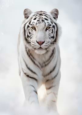 White Bengal Tiger Walking in Snow