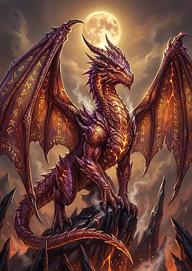Fiery Dragon Under a Full Moon