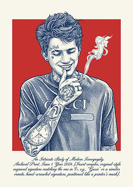 Tattooed Man Smoking with Gucci Shirt