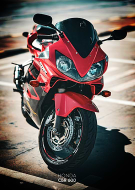 Red Honda CBR 600 Motorcycle Poster