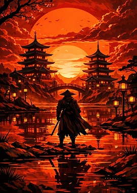 Samurai Warrior at Sunset