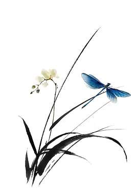 Dragonfly and Orchid Painting