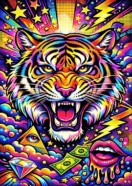 Psychedelic Tiger with Symbols
