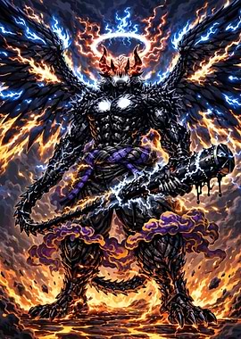 Demonic Angel with Mace and Lightning