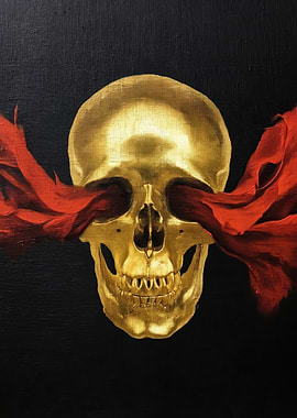 Golden Skull with Red Fabric