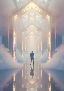 Dreamcore Ethereal Corridor – Surreal Future Sci-Fi Wall Art