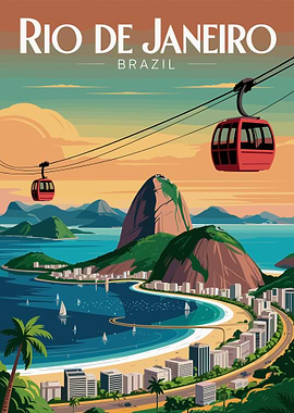 Travel Rio De Janeiro Brazil Cityscape Cable Car View