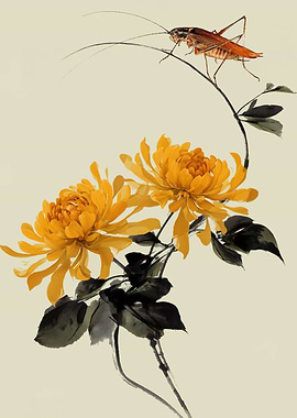 Cricket on Chrysanthemums