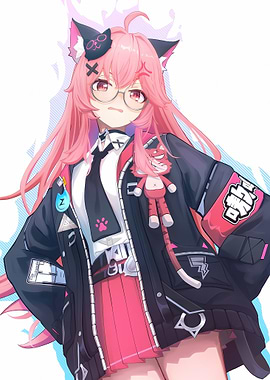 Anime Girl with Pink Hair and Cat Ears