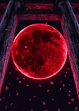 Blood Moon Through Ancient Torii
