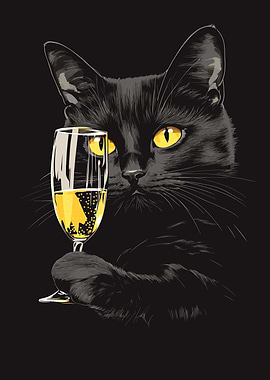 Black Cat drinking Champagne