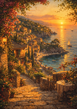 Italian Coastal Village at Sunset