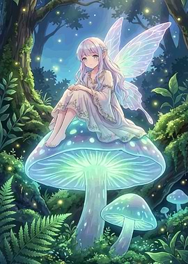 Fairy Sitting on a Glowing Mushroom