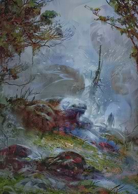 Mysterious Figure in a Foggy Forest