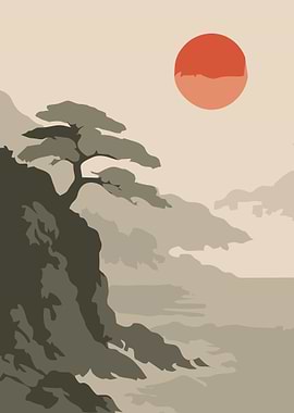 Misty Mountains and Sun