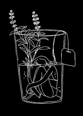 Woman in a teacup with plants