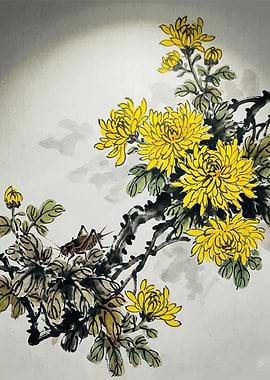 Cricket on Chrysanthemums