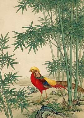 Golden Pheasant Among Bamboo