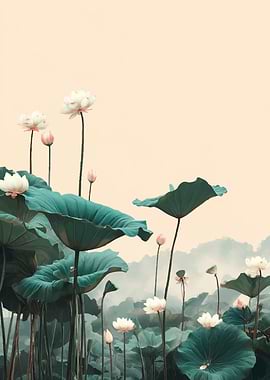 Lotus Flowers and Leaves