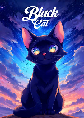 Black Cat with Colorful Eyes