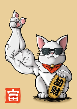 Buff Maneki Neko Cat with Money
