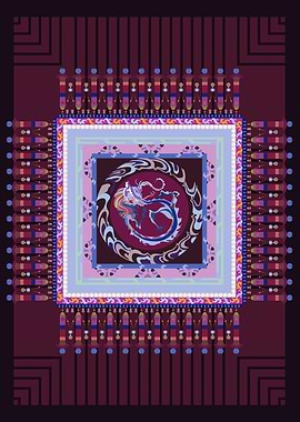 Dragon Mandala with Geometric Borders