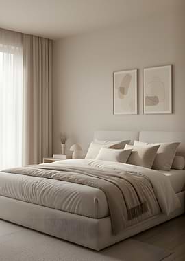 Serene Bedroom with Abstract Art